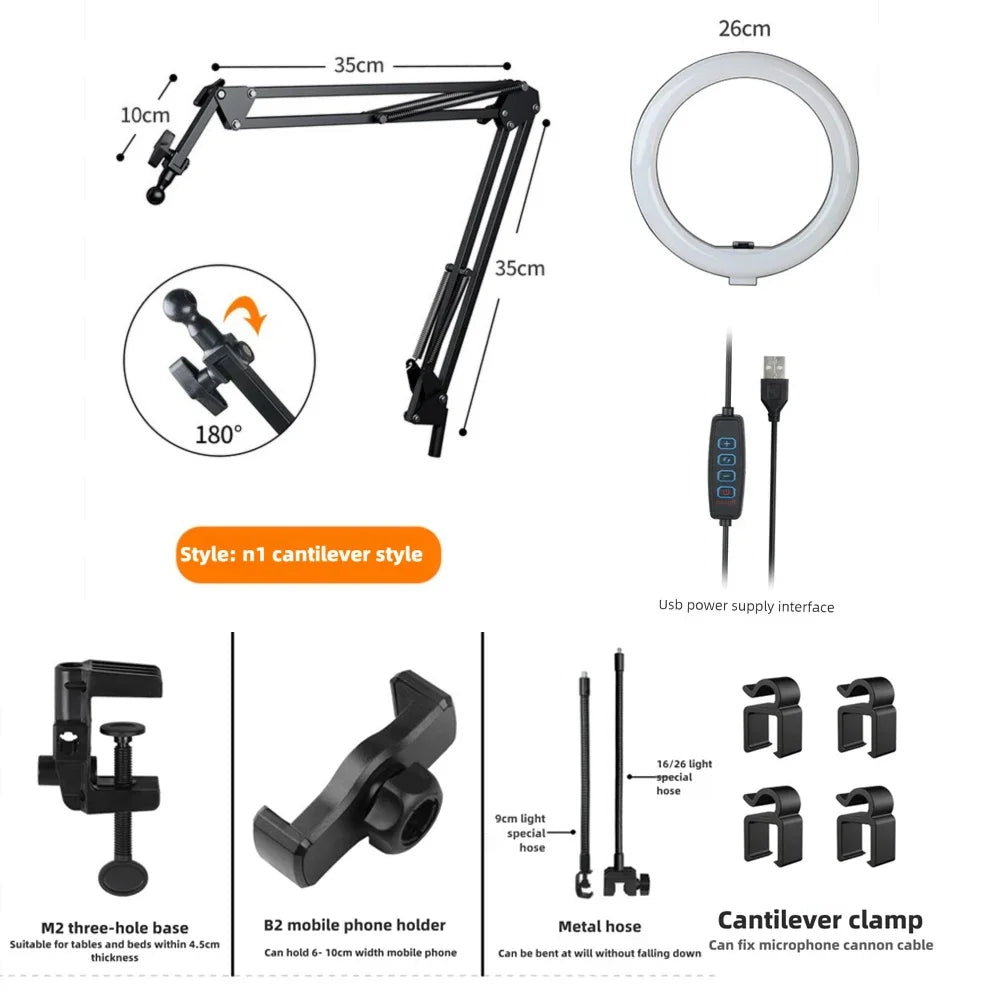 Brehn | LumiFlex LED-Ringleuchte mit flexiblem Arm & Handyhalter | 3 Lichtfarben & USB-Anschluss | Perfekt für Livestream, Video & Selfie