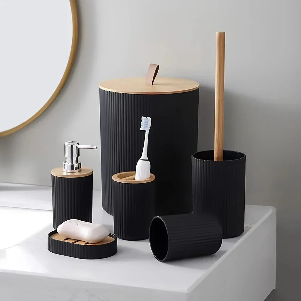 Badezimmer-Set 6-teilig mit Bambus-Akzenten | Brehn