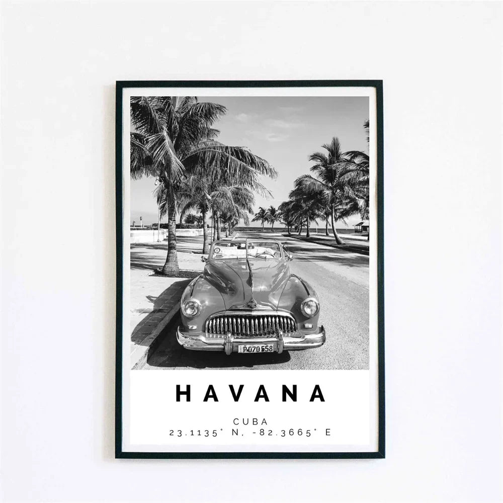 Cuba Havana Schwarz & Weiß Reiseplakat Wandkunst Feine Kunst Leinwanddrucke Bilder Für Wohnzimmer Esszimmer | Brehn