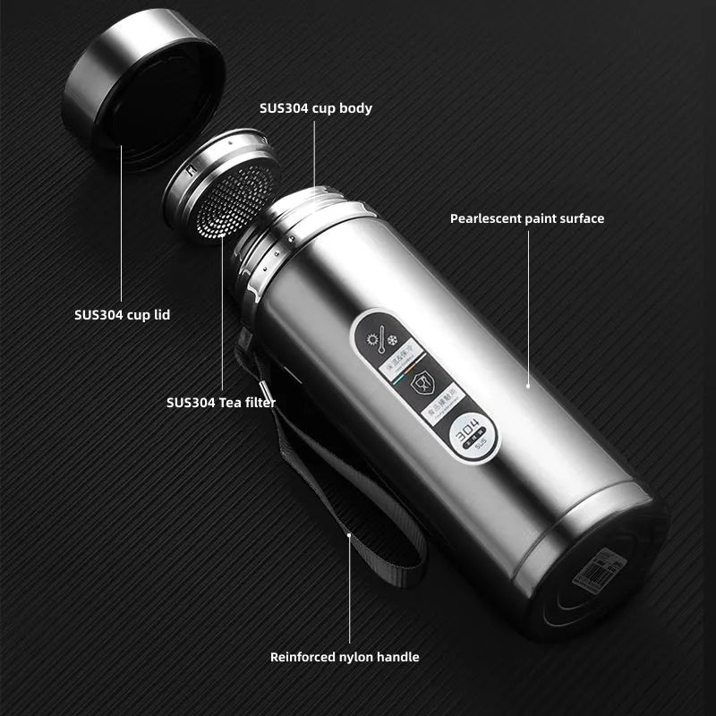 800ml-1L Edelstahl Thermoskanne – Tragbarer Vakuumflasche mit LED-Temperaturanzeige