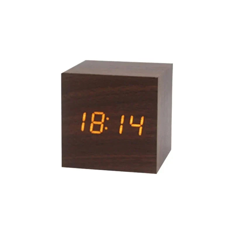 Hölzerner LED-Wecker mit Temperaturanzeige, digitaler Uhrzeit-Anzeige und minimalistischem Design – Perfekt für Schlafzimmer und Büro | Brehn