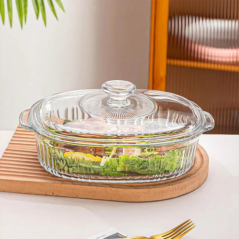 4-teiliges Glasbackform-Set mit 2 Backformen mit Glasdeckeln, 1,9 l und 3 l