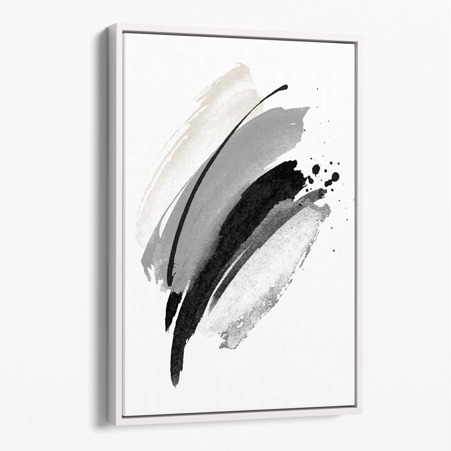 Abstrakte Aquarellformen in Schwarz, Grau und Elfenbein auf Leinwand Nr. 2
