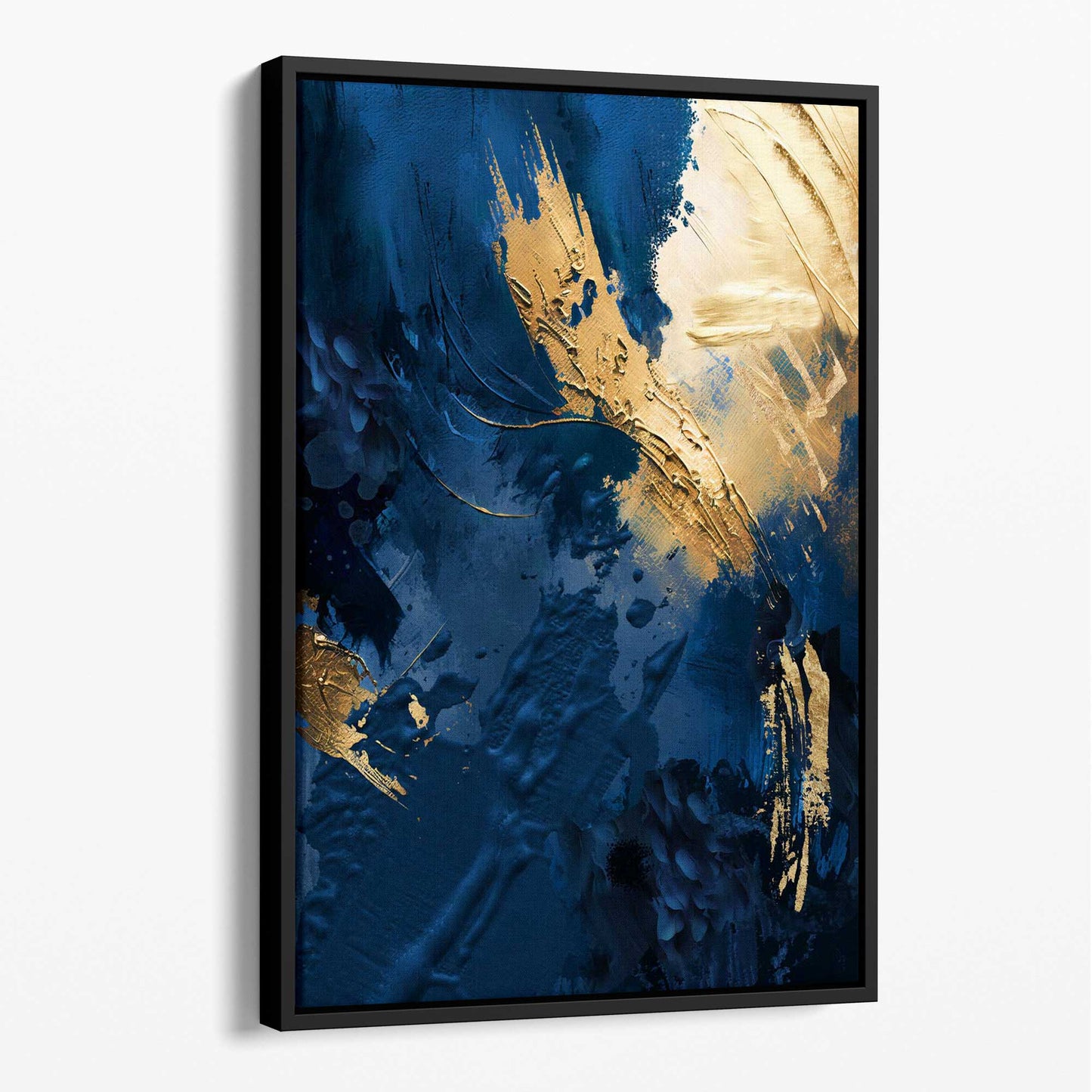 Abstraktes Wandbild auf Leinwand in Blau und Gold, Farbstriche Nr. 2