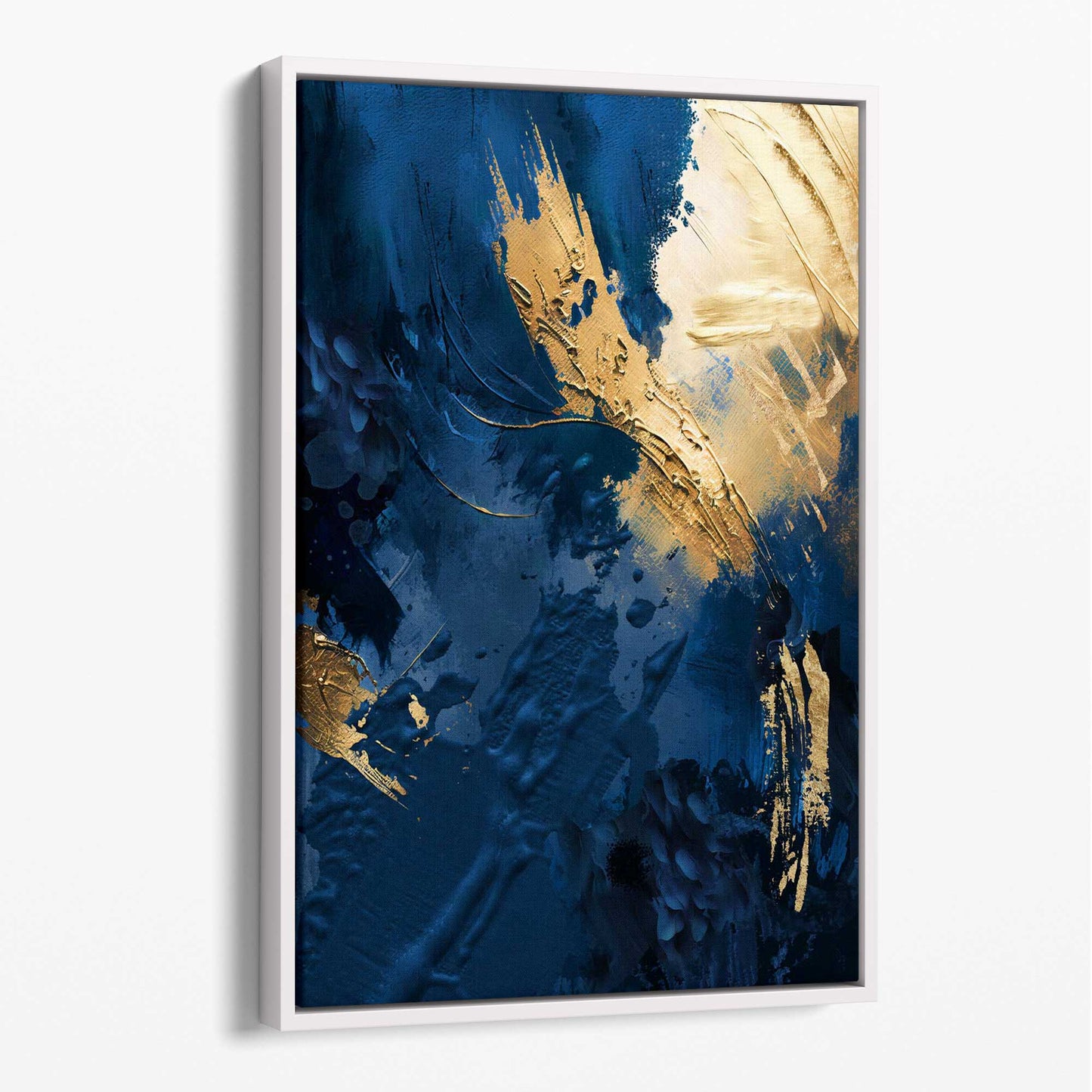Abstraktes Wandbild auf Leinwand in Blau und Gold, Farbstriche Nr. 2