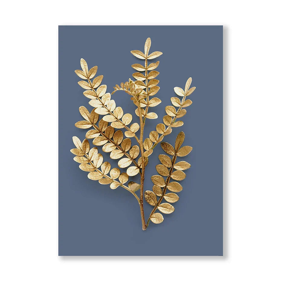 Blaue Minimalistische Goldene Abstrakte Florale Wandkunst Feine Kunst Leinwanddrucke Bilder Für Luxuriöses Wohnzimmer Esszimmer Home Office Kunst Dekor | Brehn