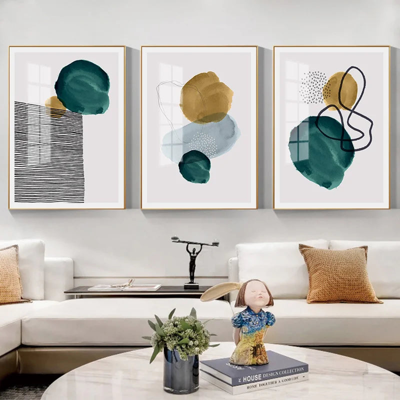 Grün Gelb Schwarz Abstrakte Form & Linie Minimalistische Nordische Wandkunst Feine Kunst Leinwanddrucke Bilder Für Wohnzimmer Büro Dekor | Brehn