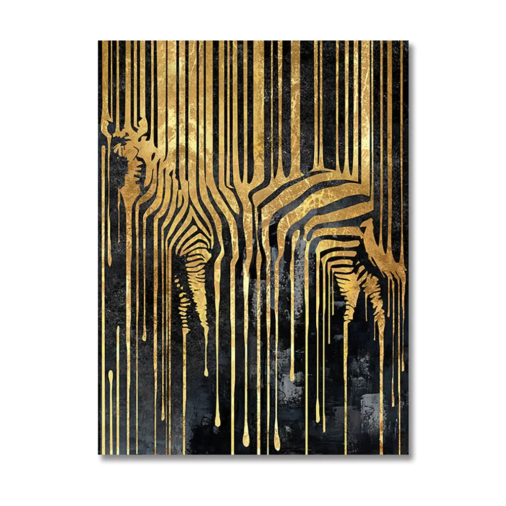Moderne abstrakte goldene Zebra-Linien Löwe Elefant Tiger Wandkunst Fein Kunst Leinwanddrucke Bilder für luxuriöse Wohnung Wohnzimmer Esszimmer Kunstdekoration | Brehn
