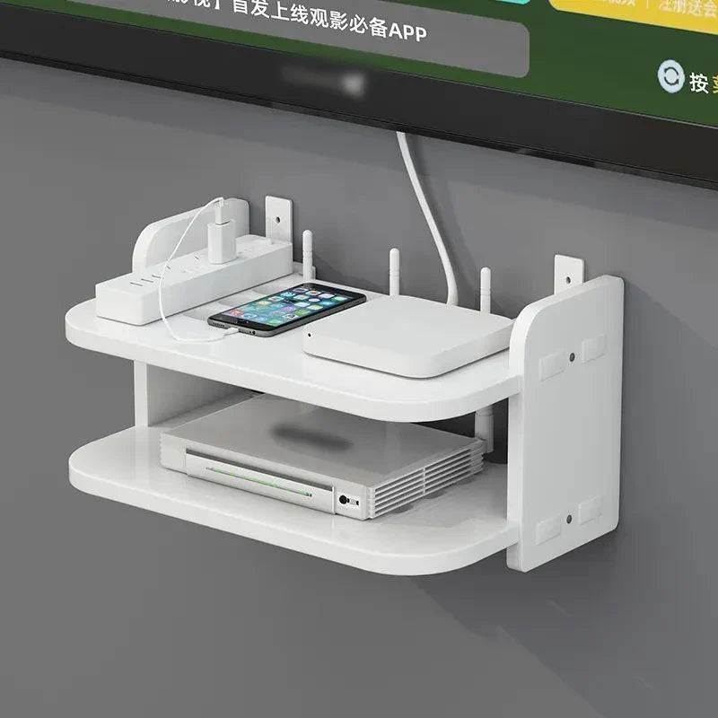 Brehn | SkyConnect Home | WLAN-Router Wandregal | Versteckter Kabel-Organizer & Steckdosenhalter | Schwebendes Regal für TV-Box & Mehr | Weiß | 40×12×8 cm