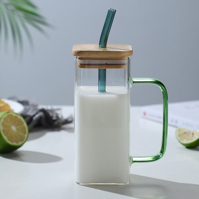 VIvolux | Stylischer quadratischer Becher mit großem Fassungsvermögen und Strohhalm