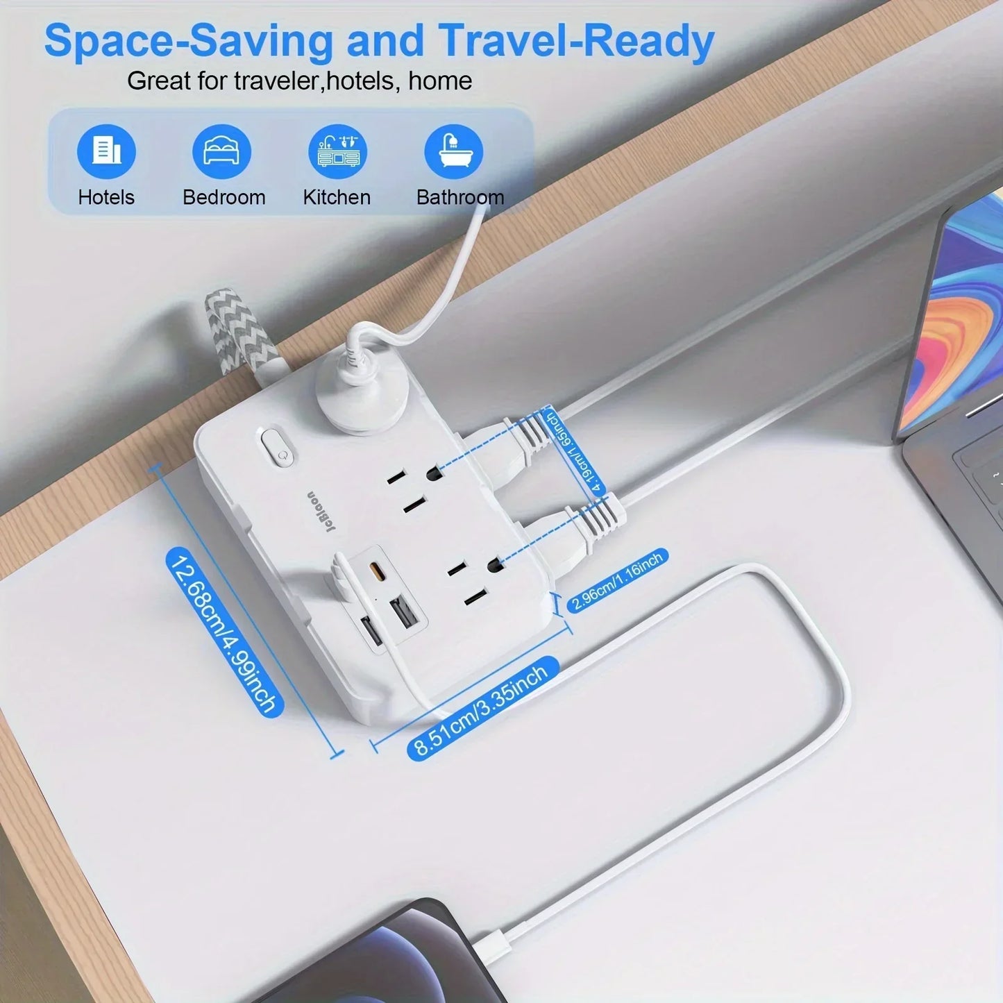 Smart Home-Steckdosenleiste mit USB-Schnellladefunktion | US-Stecker AC-Steckdose mit gewebtem Verlängerungskabel und Netzfilter | Brehn