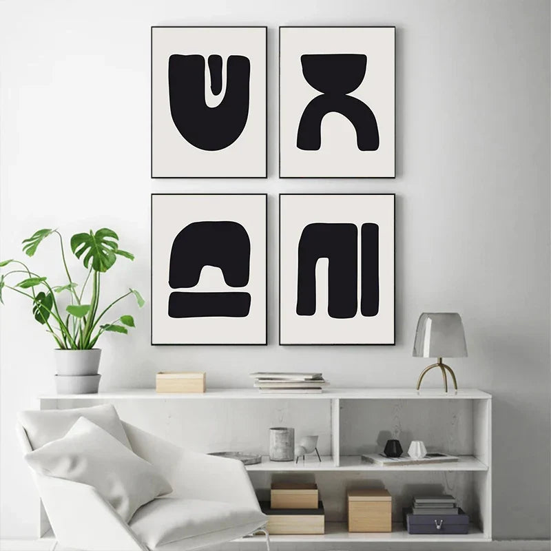 Minimalistische abstrakte primitive Symbole Wandkunst Fine Art Leinwanddrucke Schwarz Weiß Bilder für moderne Wohnung Wohnzimmer Dekor | Brehn