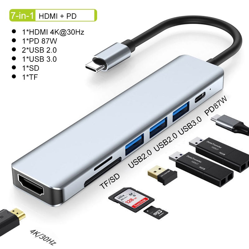 Brehn | Thunderbolt 3 USB-C Hub mit HDMI, PD, SD/TF für MacBook Air M1 und iPad Pro