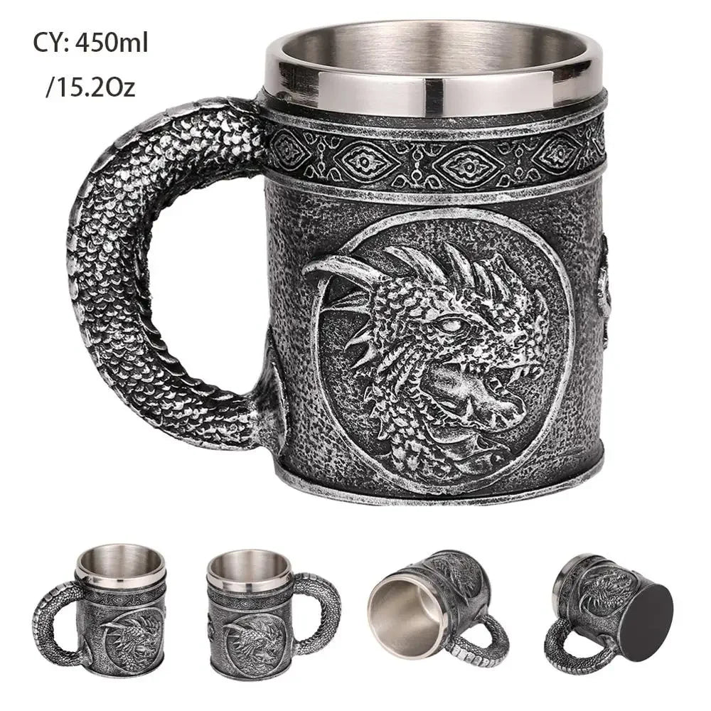 Brehn | Mittelalterlicher Drachenharz-Edelstahlbecher als Kaffeebecher oder Teebecher