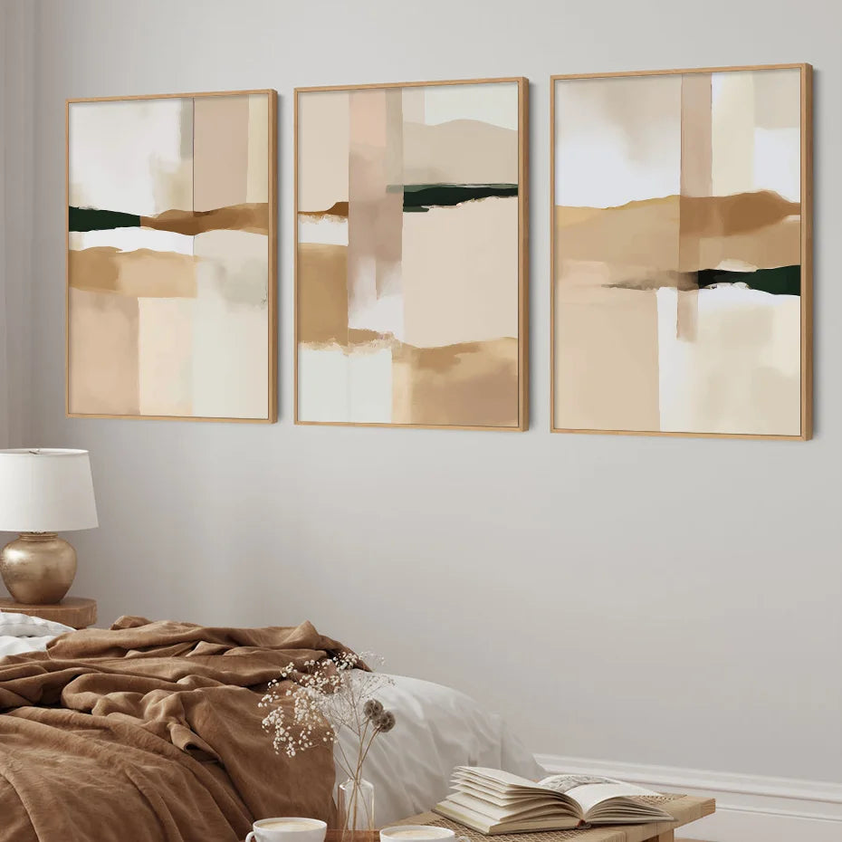 Neutrale Farbblock Beige Schwarz Wandkunst Fine Art Leinwanddrucke Moderne abstrakte Bilder für Wohn- und Schlafzimmer Kunstdekoration | Brehn