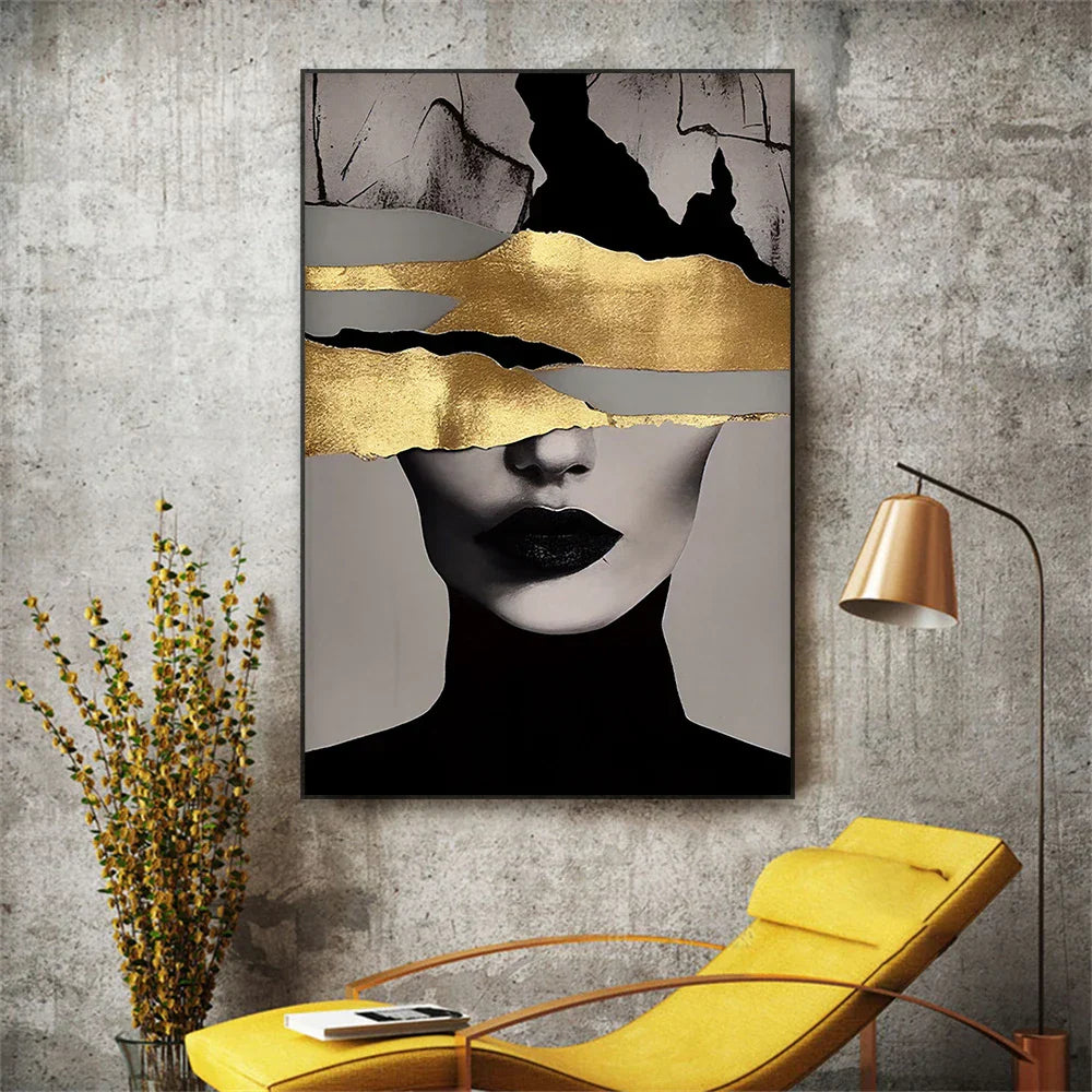 Golden Girl Fashion Wandkunst Fine Art Leinwanddrucke Moderne Abstrakte Porträtbilder Für Wohnzimmer Schlafzimmer Boutique Salon Kunstdekoration | Brehn