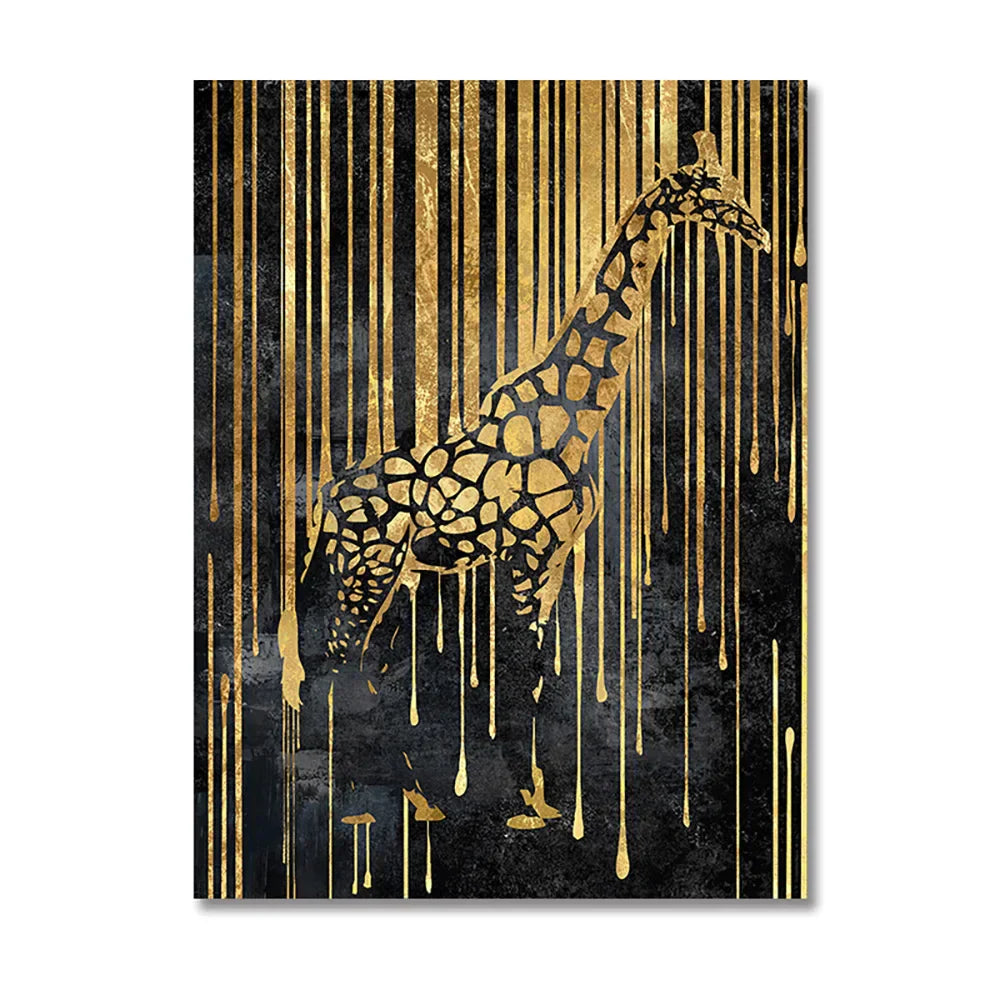 Moderne abstrakte goldene Zebra-Linien Löwe Elefant Tiger Wandkunst Fein Kunst Leinwanddrucke Bilder für luxuriöse Wohnung Wohnzimmer Esszimmer Kunstdekoration | Brehn