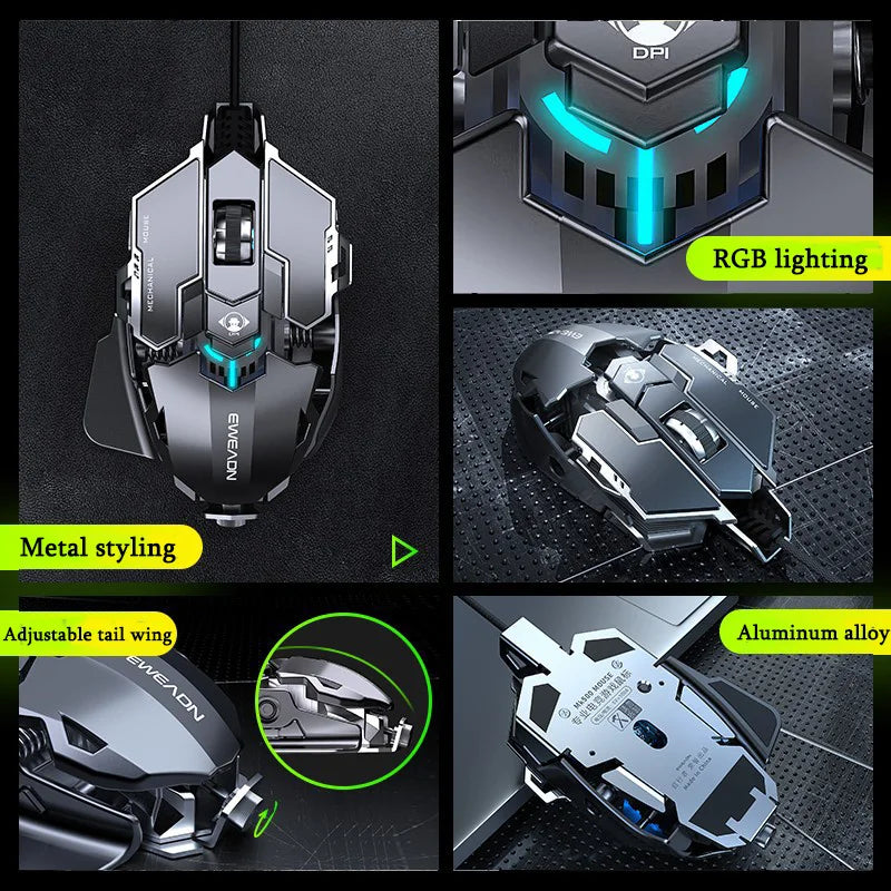 Brehn | Ergonomische RGB Mechanische Metall Kabelgebundene Gaming Maus