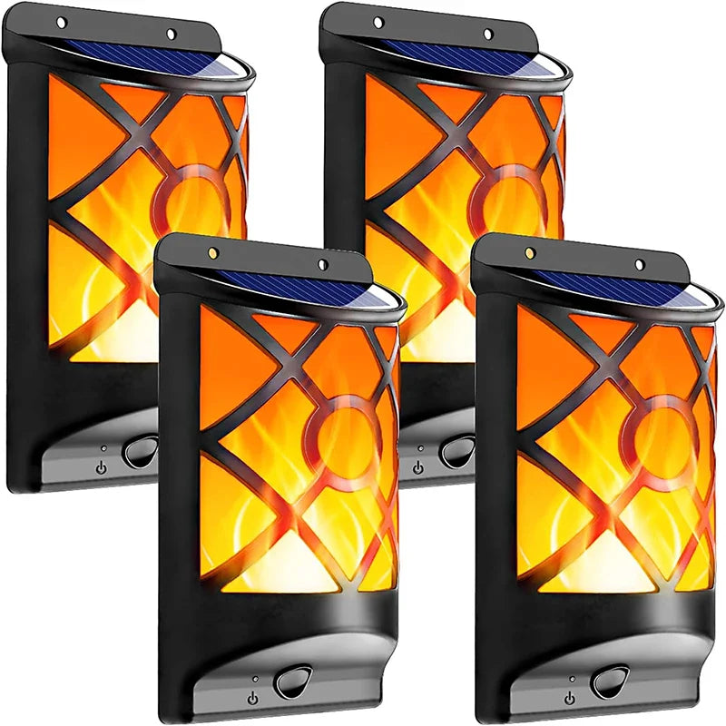 Brehn | Solar-Fackel FlammaLuce | 96 LED Flammenlicht | IP65 Wasserdicht | Garten Wandlampe mit Gitterdesign