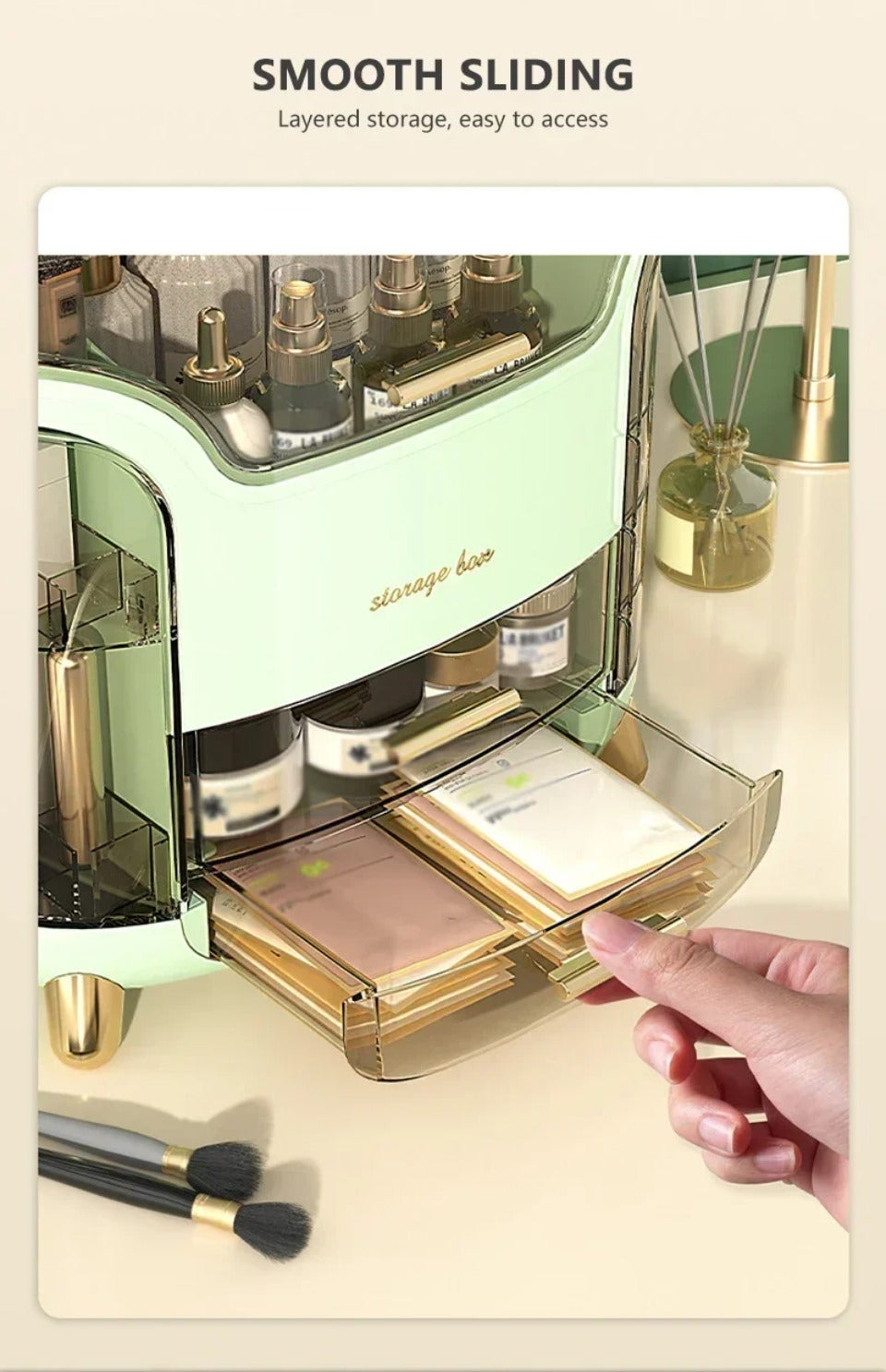 Luxuriöser transparenter Makeup-Organizer mit rotierenden Türen und Schubladen | Brehn