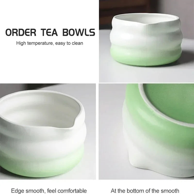 Traditionelle Japanische Matcha-Schüssel mit Ausguss und Whiskhalter – Keramik Teezeremonie Set in Elegantem Farbverlauf-6