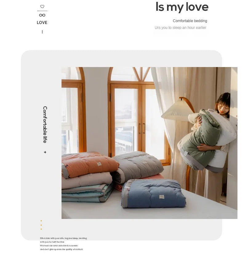 2024 Japanische Baumwolle-Polyester Sommerdecke – Leicht, Waschbar, Hautfreundliche Einfarbige Decke | Brehn