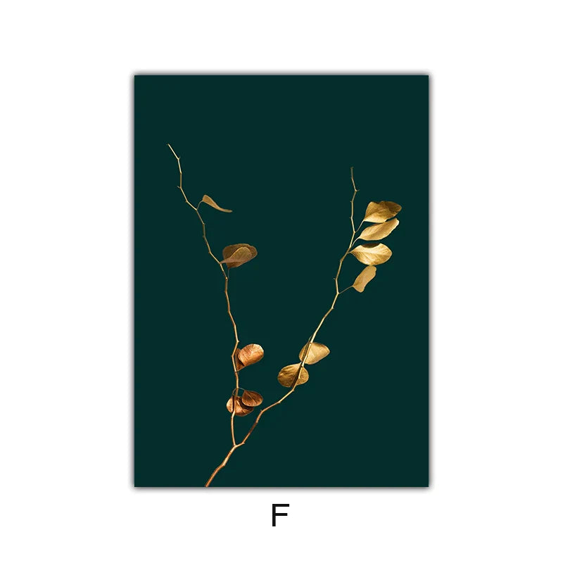 Abstrakte tropische Botanik goldene Blätter Wandkunst Feine Kunst Leinwanddrucke Bilder für Wohnzimmer Esszimmer Licht Luxus Wohnkultur | Brehn