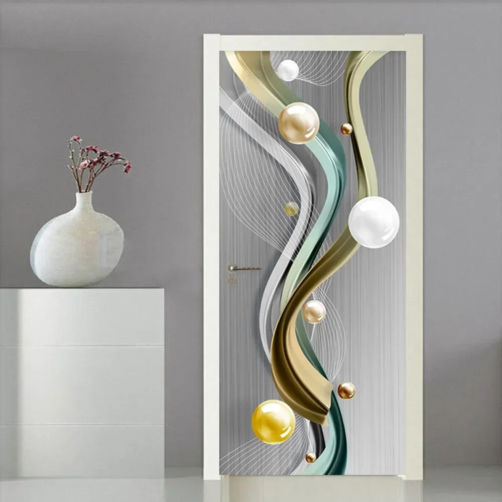Moderne abstrakte Perlen geometrische Türaufkleber Mural abnehmbar PVC Vinyl Peel N Stick Wandkunst Mural Dekor für Innentüren Kreative DIY Wohnkultur | Brehn