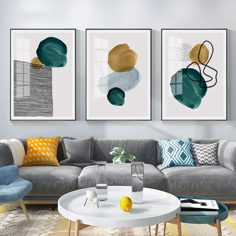 Grün Gelb Schwarz Abstrakte Form & Linie Minimalistische Nordische Wandkunst Feine Kunst Leinwanddrucke Bilder Für Wohnzimmer Büro Dekor | Brehn