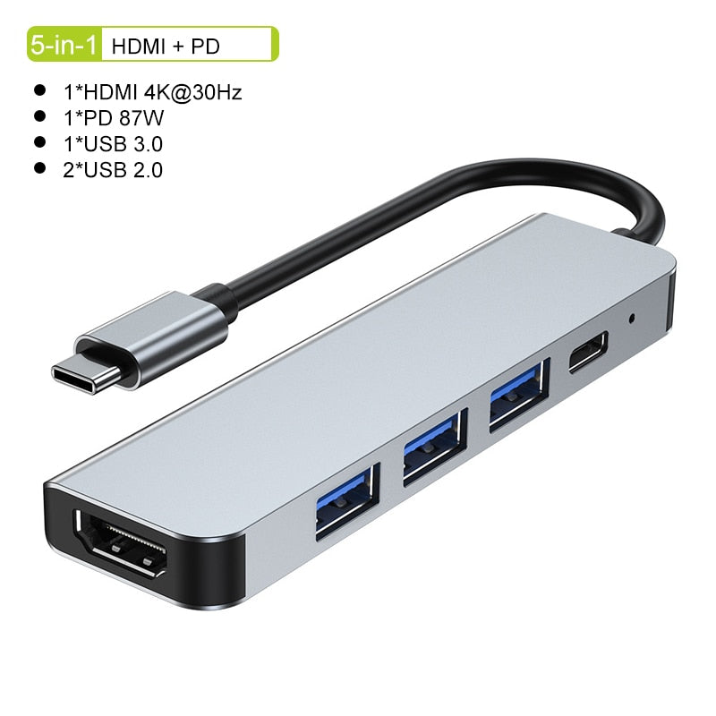 Brehn | Thunderbolt 3 USB-C Hub mit HDMI, PD, SD/TF für MacBook Air M1 und iPad Pro