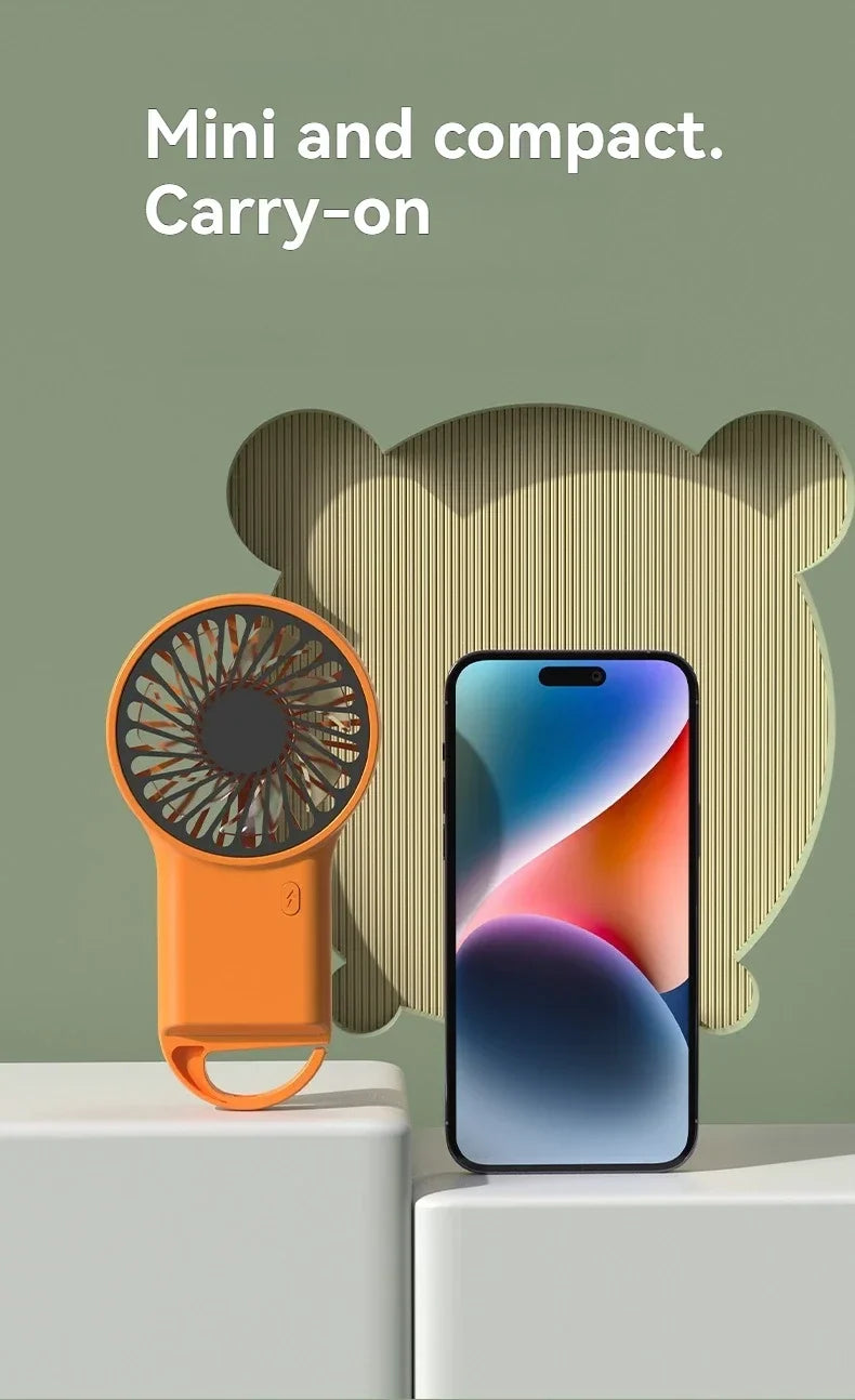 Neuer faltbarer USB wiederaufladbarer Mini-Ventilator | Handventilator für den Schreibtisch mit Cartoon-Design & Haken für Outdoor-, Heim- & Bürogebrauch | Brehn