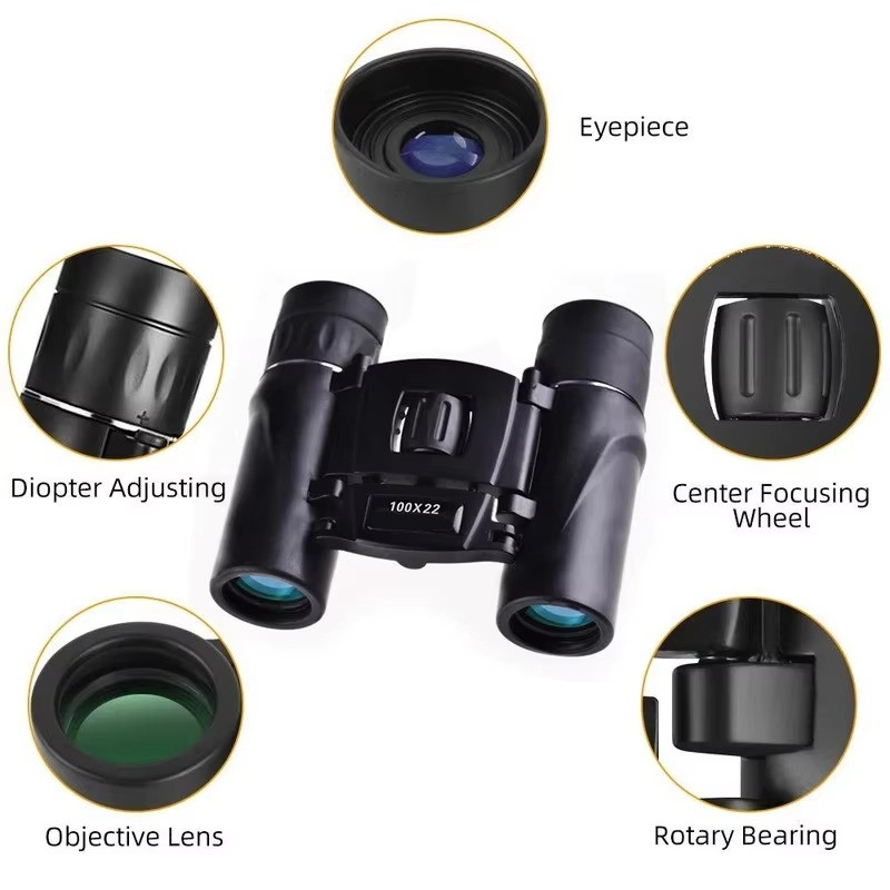 Kompaktes 100x22 HD-Fernglas mit BAK4 FMC-Optik für große Reichweiten – ideal für Jagd, Sport, Camping und Reisen.