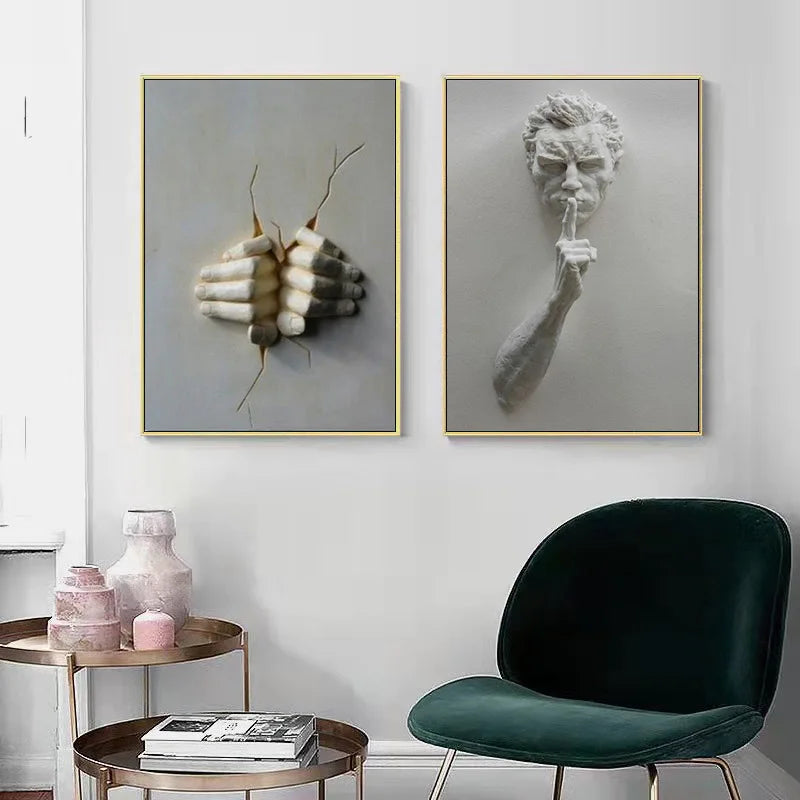Moderne urbane abstrakte Eisenstatue Wandkunst Fine Art Leinwanddrucke 3D-Visualisierung Figurenkunst Bilder für minimalistische Wohnungswanddekoration | Brehn