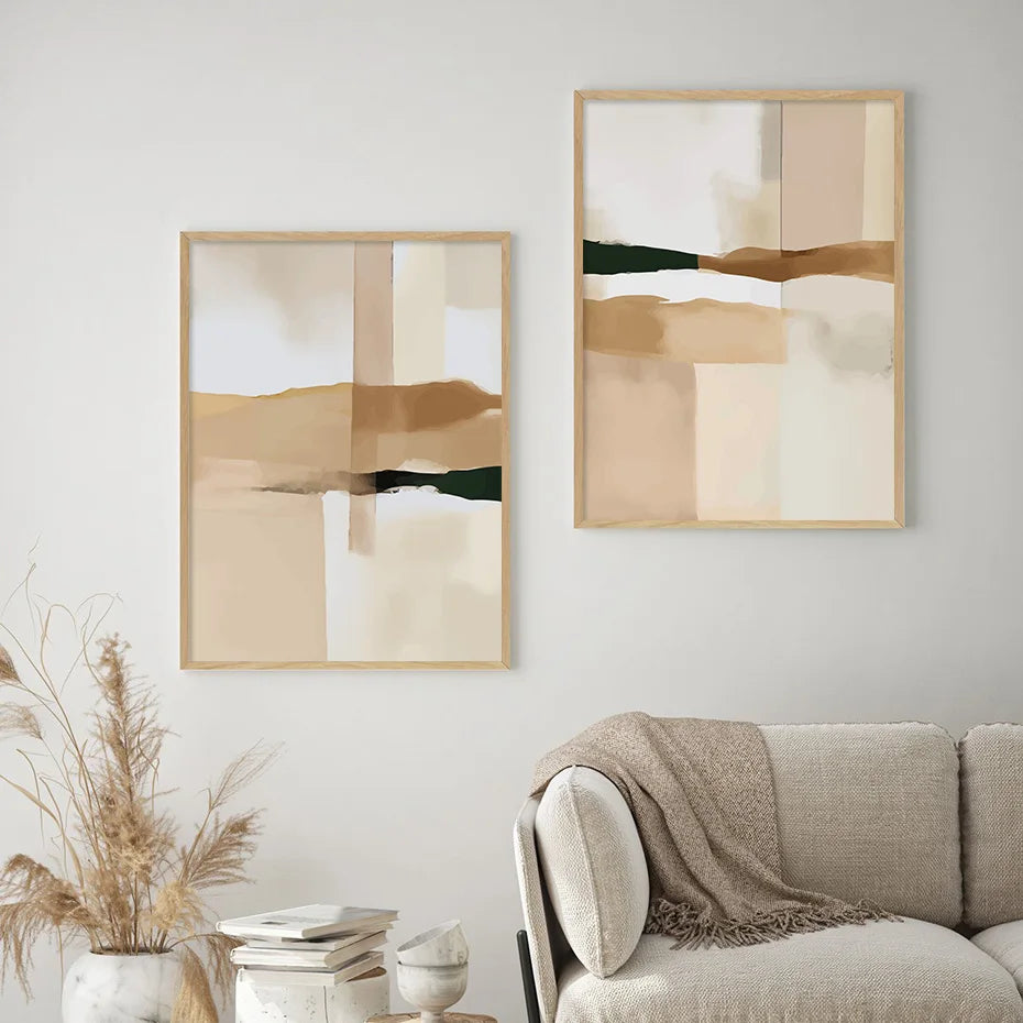 Neutrale Farbblock Beige Schwarz Wandkunst Fine Art Leinwanddrucke Moderne abstrakte Bilder für Wohn- und Schlafzimmer Kunstdekoration | Brehn