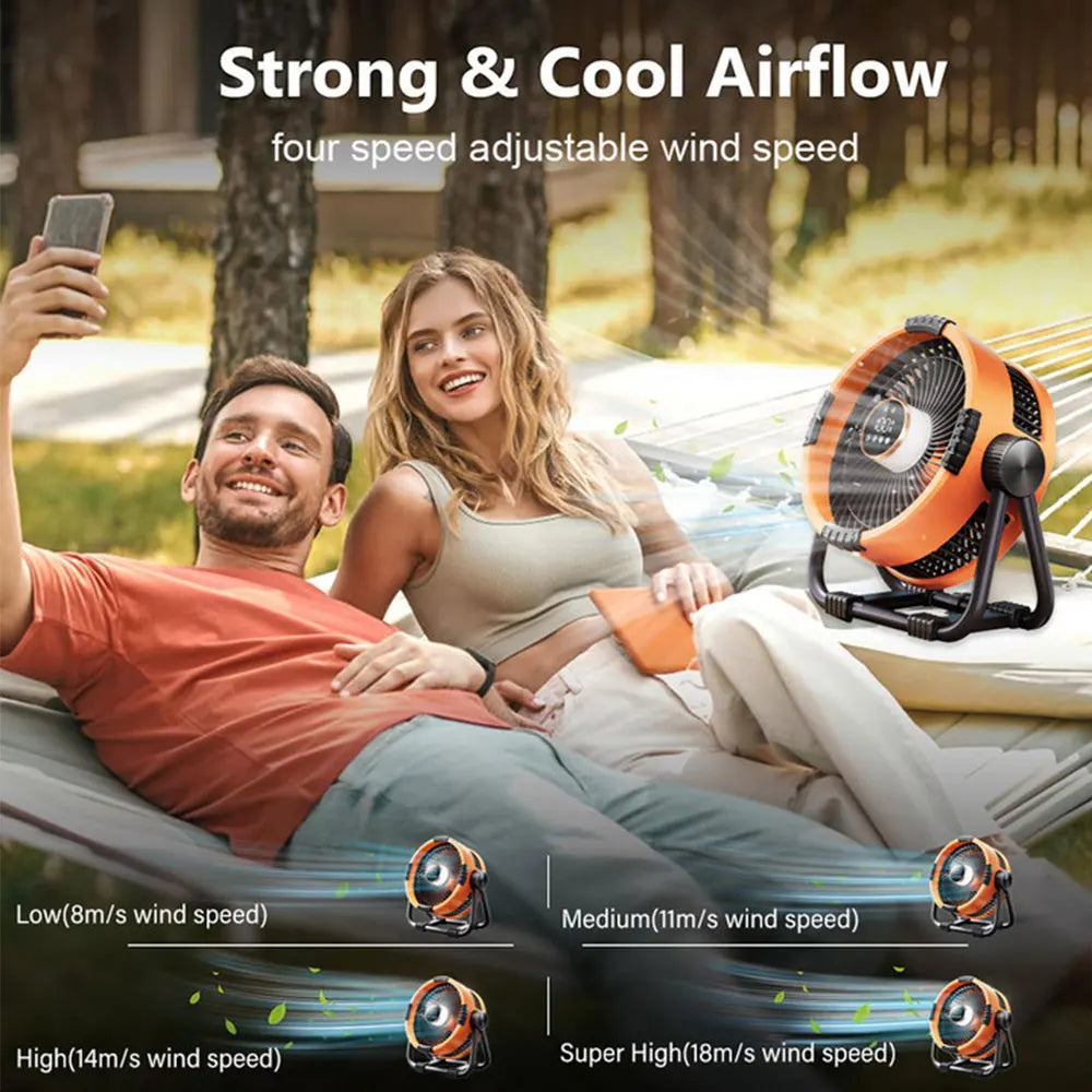 Campingventilator mit 20000mAh Akku, LED-Licht und Fernbedienung – WindMate