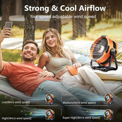 Campingventilator mit 20.000mAh Batterie, LED Licht & Fernbedienung – WindMate | Brehn