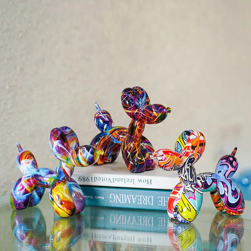 Bunte Ballonhund Figuren Künstlerische Graffiti Statuen für das Wohnzimmer Couchtisch Süße Trendige Ornamente für die Schreibtischdekoration | Brehn