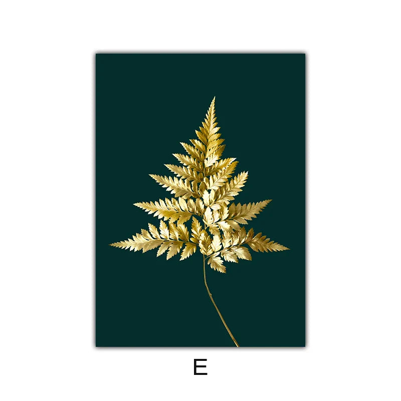 Abstrakte tropische Botanik goldene Blätter Wandkunst Feine Kunst Leinwanddrucke Bilder für Wohnzimmer Esszimmer Licht Luxus Wohnkultur | Brehn