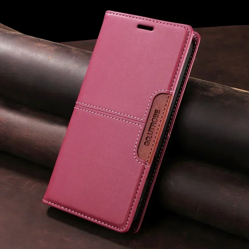 BowLift | RFID Leather iPhone 16/15 Magnetic Flip Wallet Case