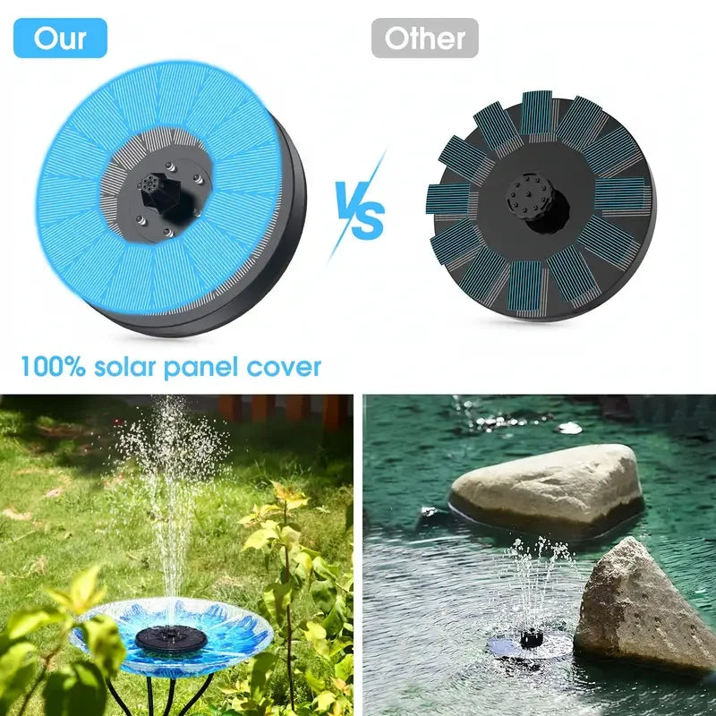 Brehn | Solarbrunnen LumiFonte 3.5W | Mit RGB-LED & 6 Düsen | 1500 mAh Akku & Filtersystem | Für Vogelbad, Teich & Garten
