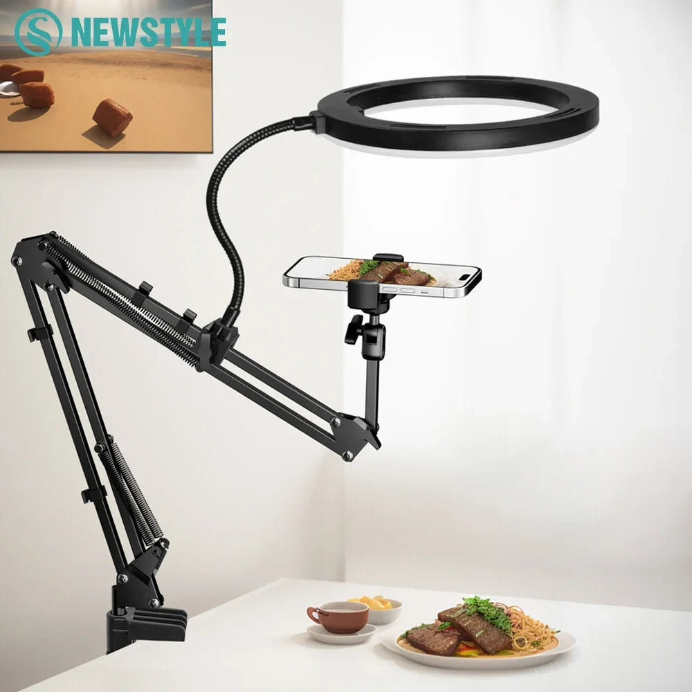 Brehn | LumiFlex LED-Ringleuchte mit flexiblem Arm & Handyhalter | 3 Lichtfarben & USB-Anschluss | Perfekt für Livestream, Video & Selfie