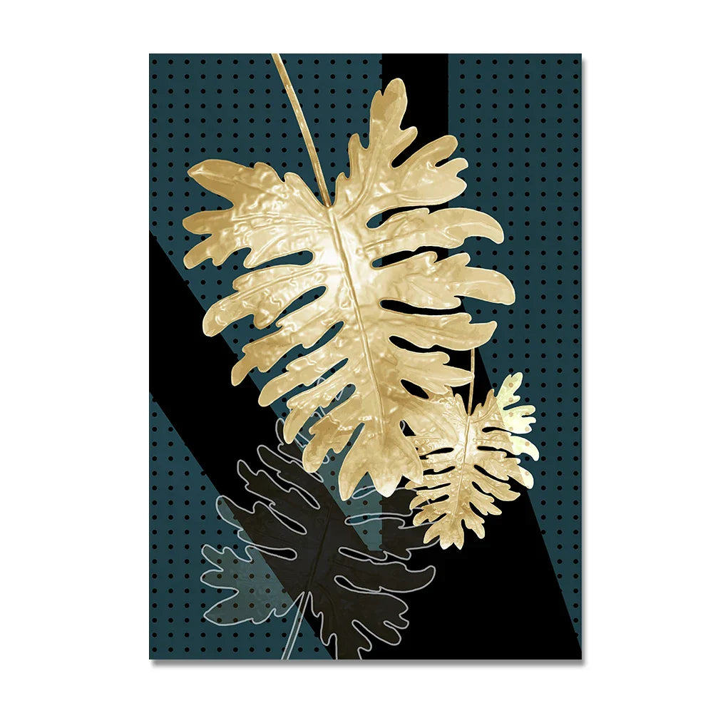 Set von 3 Teilen Goldenes Blatt Wandkunst Minimalistische Nordische Tropische Pflanzen Feine Kunst Leinwanddrucke Bilder Für Wohnzimmer Esszimmer Kunst Dekor