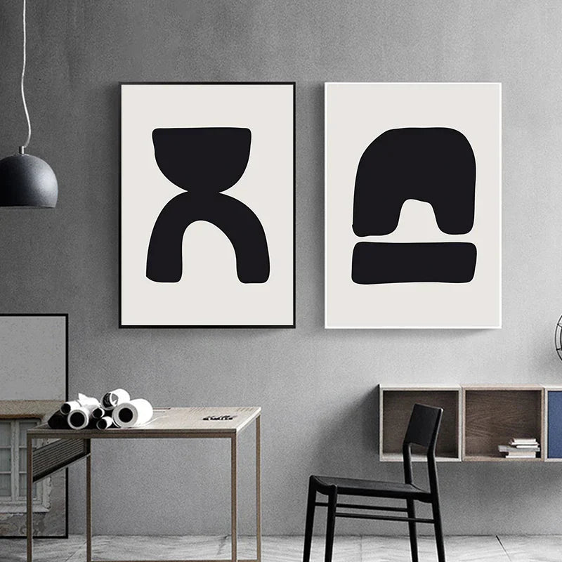 Minimalistische abstrakte primitive Symbole Wandkunst Fine Art Leinwanddrucke Schwarz Weiß Bilder für moderne Wohnung Wohnzimmer Dekor | Brehn