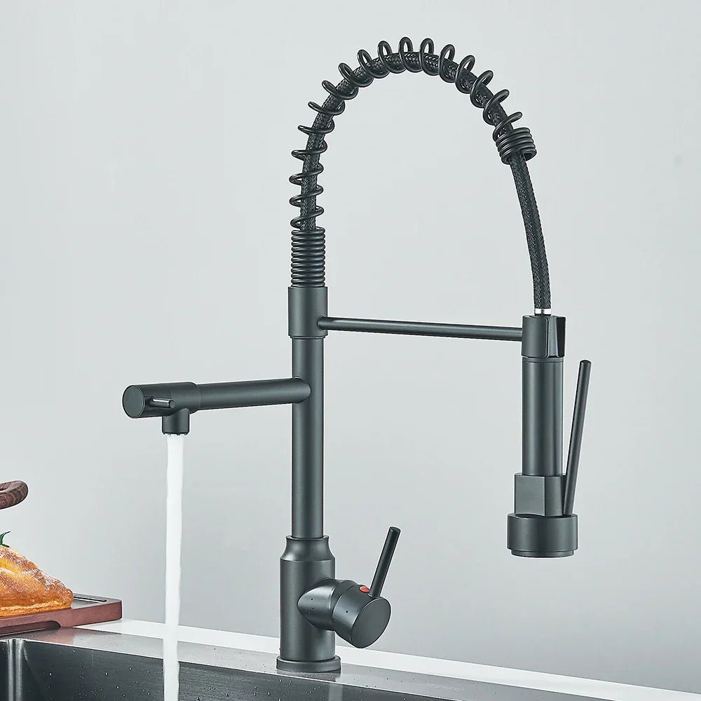 Wasserhahn mit Doppeltem Auslauf – Hochwertiger Wasserhahn für Flexibles Spülen, Schwenkbar, Ideal für Moderne Küchen, Leicht zu Reinigen und Einfache Montage | Brehn