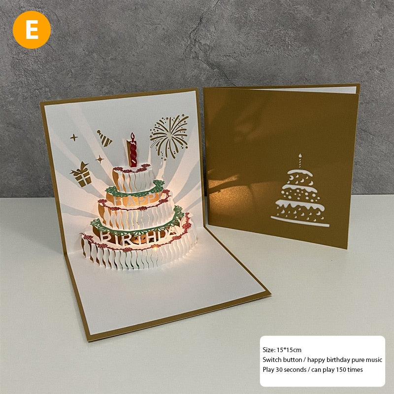 VIvolux | 3D Geburtstagsmusik Glückliche Kuchen Karten