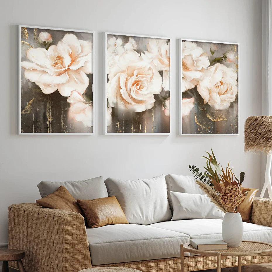 Rosa Beige Blüten Große Florale Wandkunst Feine Kunst Leinwanddrucke Elegante Abstrakte Botanische Bilder Für Wohnzimmer Schlafzimmer Kunst Dekor | Brehn