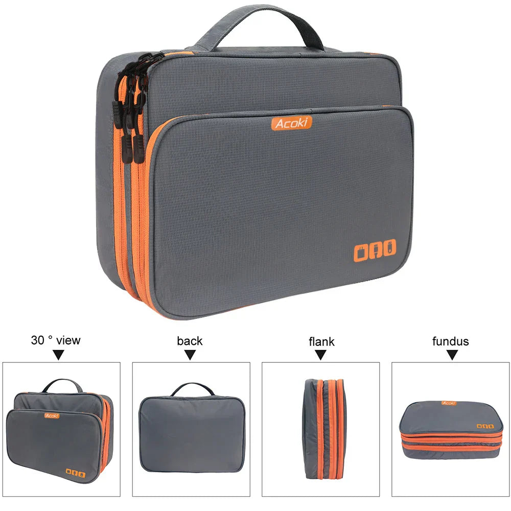 Brehn | Elektronik Organizer TECHNIVO LayerPro | 3-Schichten Kabeltasche | Wasserdicht & Großes Volumen | Für iPad, Ladegeräte & Zubehör