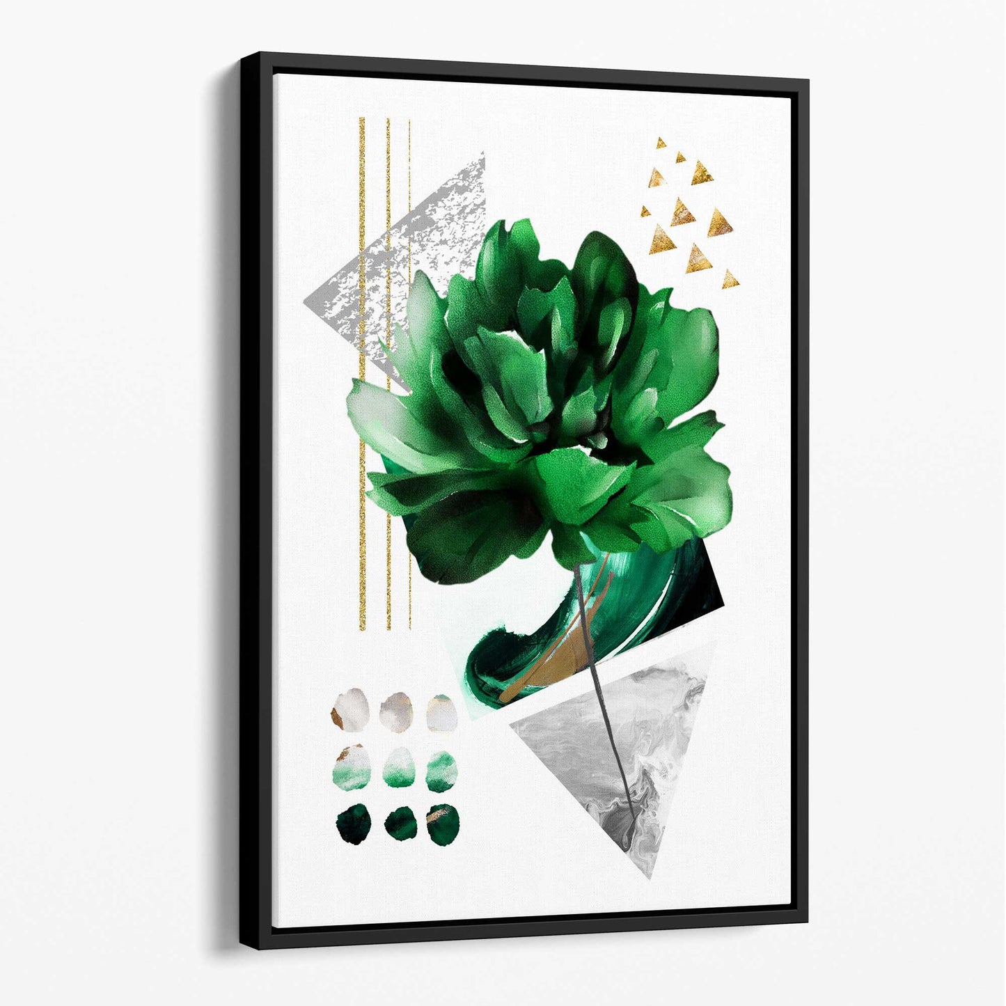 Abstraktes botanisches Gemälde in Grün und Gold Nr. 3