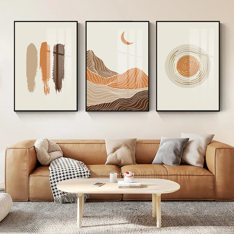 Abstrakte Geometrische Taupe Terrakotta Landschaft Sonne Mond Wandkunst Fein Kunst Leinwanddrucke Bilder Für Wohnzimmer Schlafzimmer Kunst Dekor | Brehn