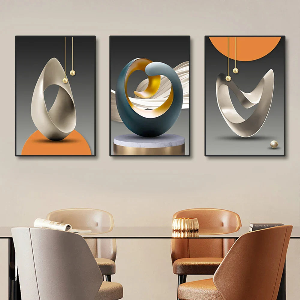 Set von 3Pcs Moderne Ästhetik Abstrakte Stillleben Wandkunst Hochwertige Leinwanddrucke Bilder für Luxus-Loftwohnung Wohnzimmer Esszimmer Kunstdekoration | Brehn
